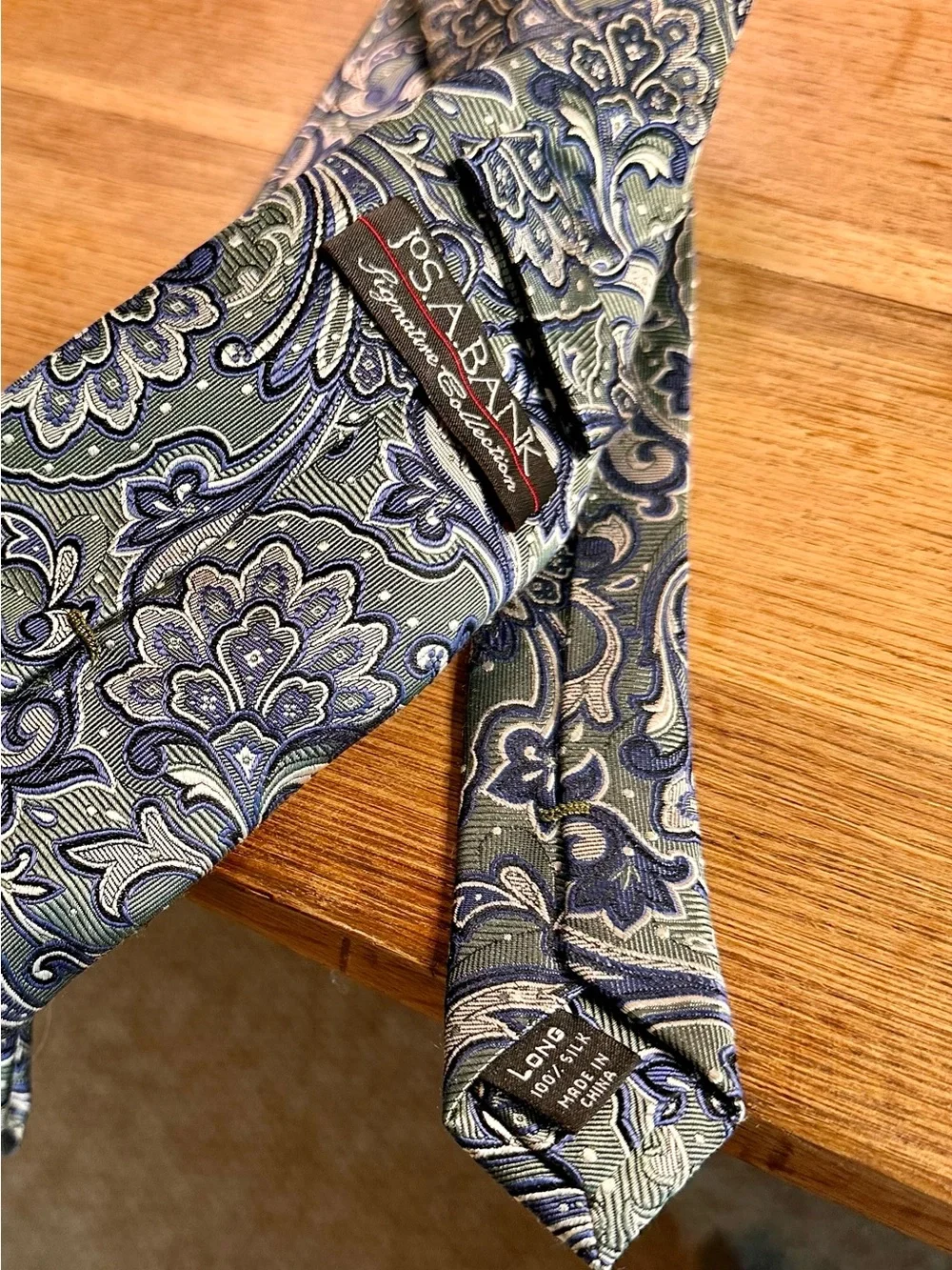 Jos. A. Bank Paisley Silk Tie in Sage Green, Navy, and Cream